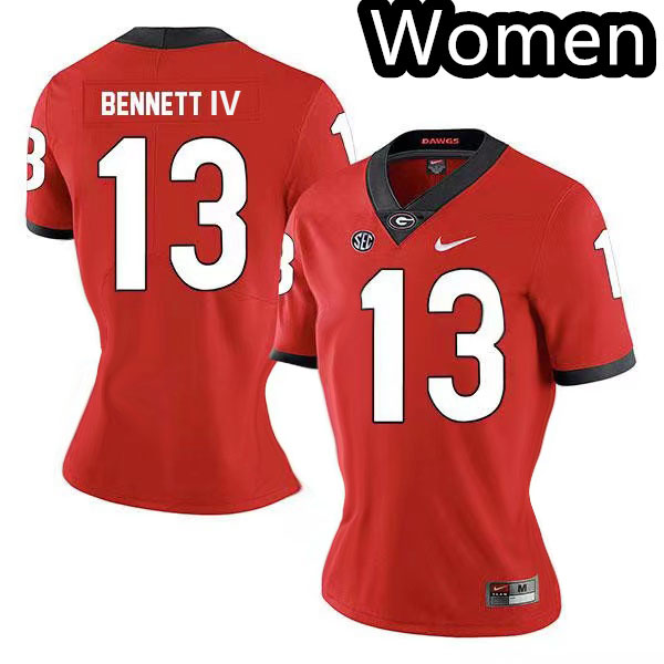 Womens #13 Stetson Bennett Georgia Bulldogs Stitched Nike Team Color Red College Football Game Jersey S-2XL