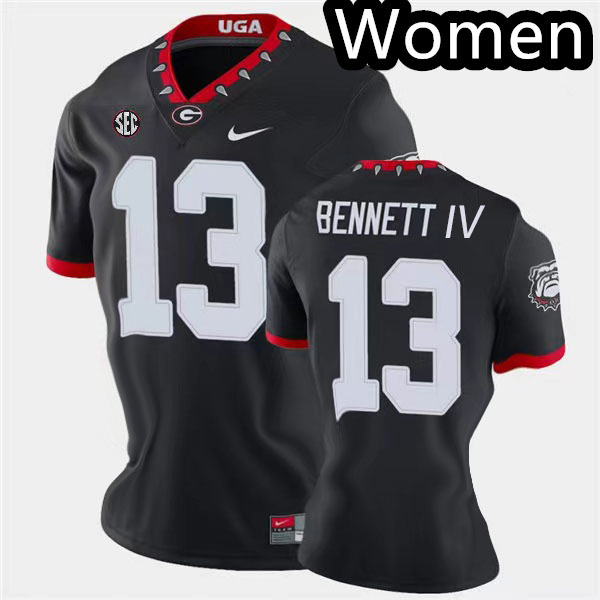 Womens #13 Stetson Bennett Georgia Bulldogs Stitched Nike Black Alternate Mascot 100th Anniversary College Football Game Jersey S-2XL