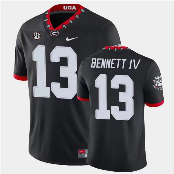 Mens #13 Stetson Bennett Georgia Bulldogs Stitched Nike Black Alternate Mascot 100th Anniversary College Football Game Jersey S-3XL
