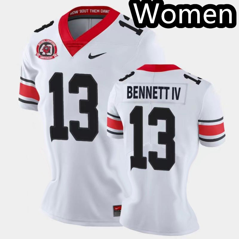 Womens #13 Stetson Bennett Georgia Bulldogs Stitched Nike White Alternate 40th anniversary College Football Game Jersey S-2XL