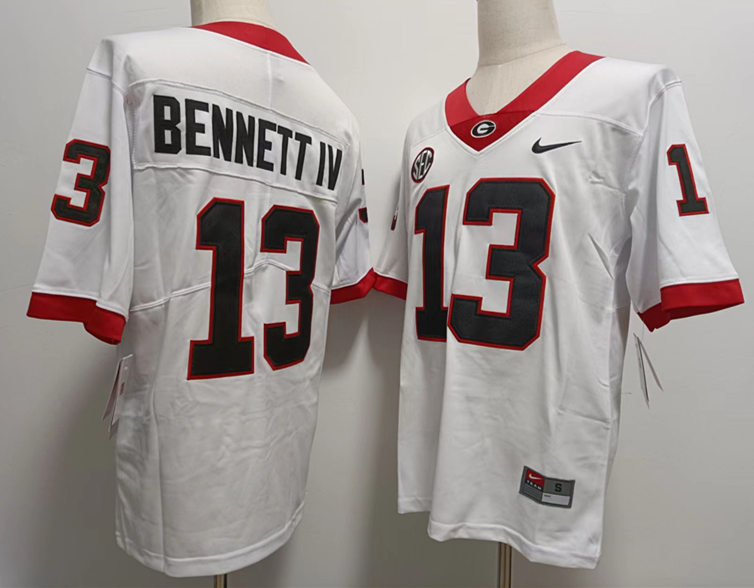 Mens #13 Stetson Bennett Georgia Bulldogs Stitched Nike White College Football Game Jersey S-3XL