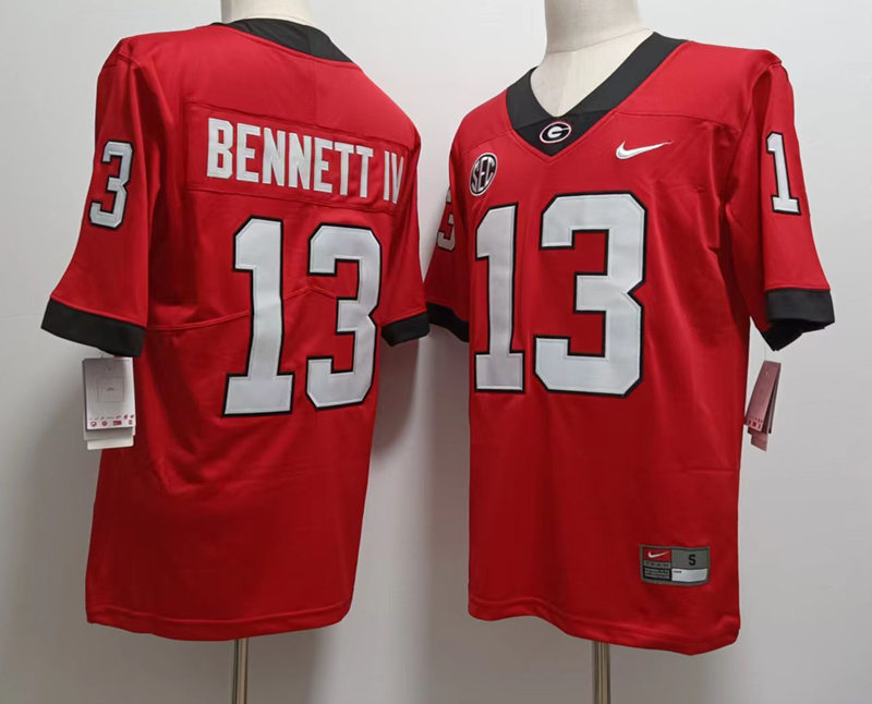 Mens #13 Stetson Bennett Georgia Bulldogs Stitched Nike Team Color Red College Football Game Jersey S-3XL