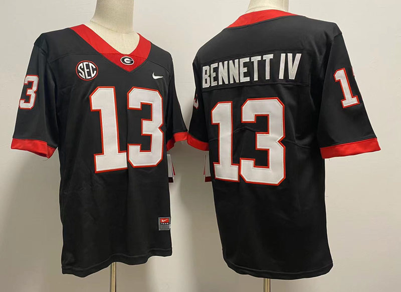 Mens #13 Stetson Bennett Georgia Bulldogs Stitched Nike Black College Football Game Jersey S-3XL