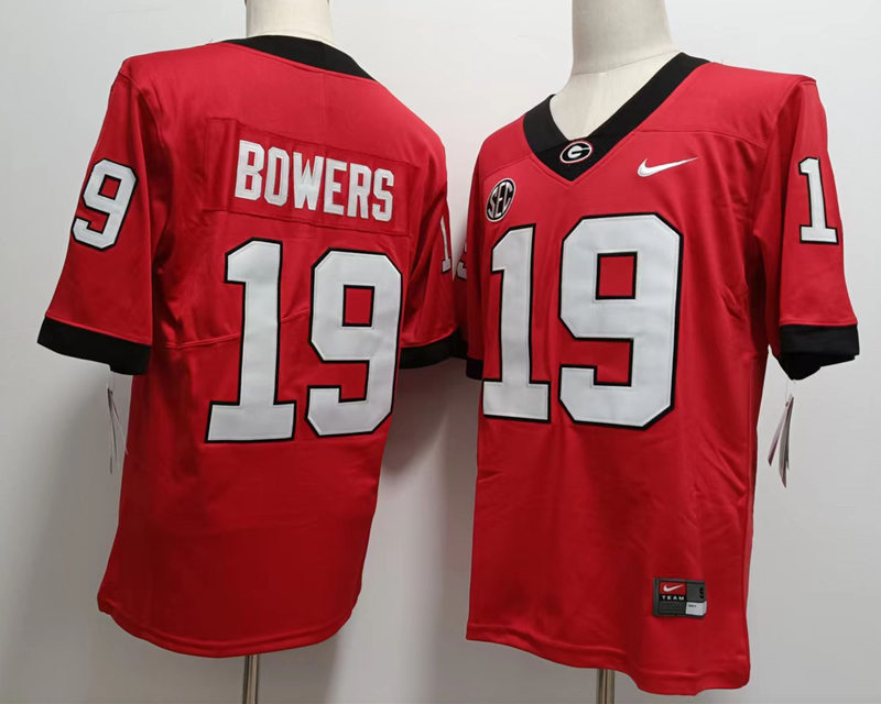 Mens #19 Brock Bowers Georgia Bulldogs Stitched Nike Team Color Red College Football Game Jersey S-3XL
