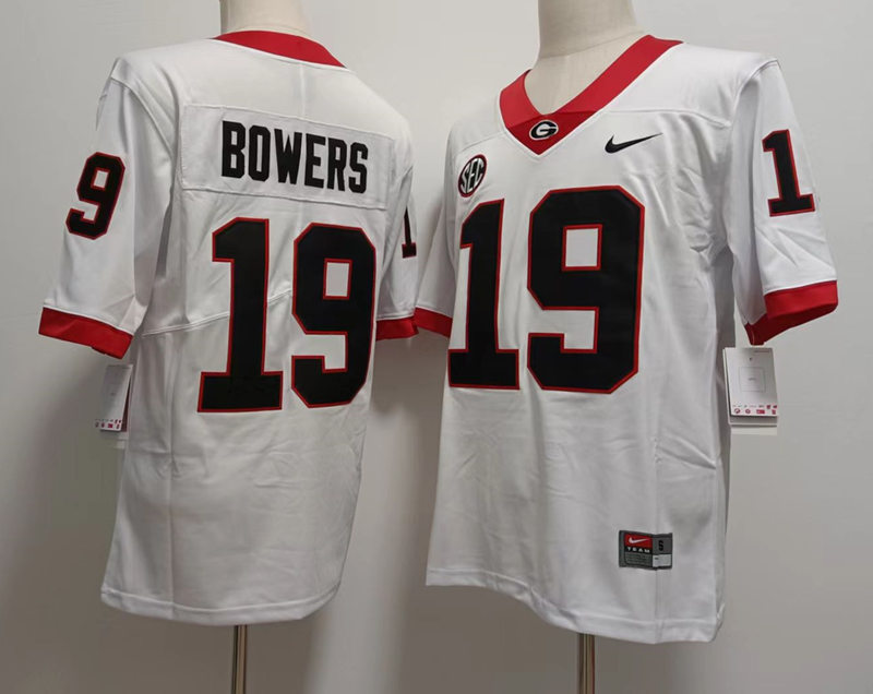 Mens #19 Brock Bowers Georgia Bulldogs Stitched Nike White College Football Game Jersey S-3XL