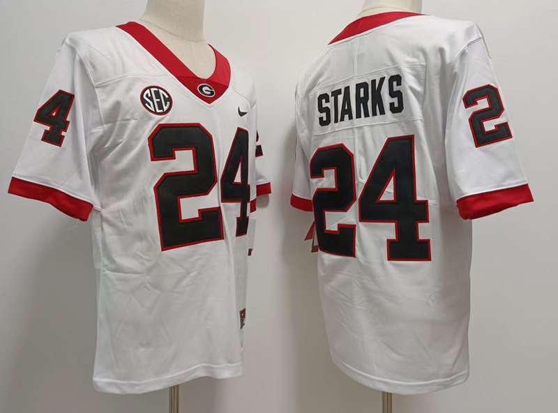 Mens #24 Malaki Starks Georgia Bulldogs Stitched College Football Game Jersey White