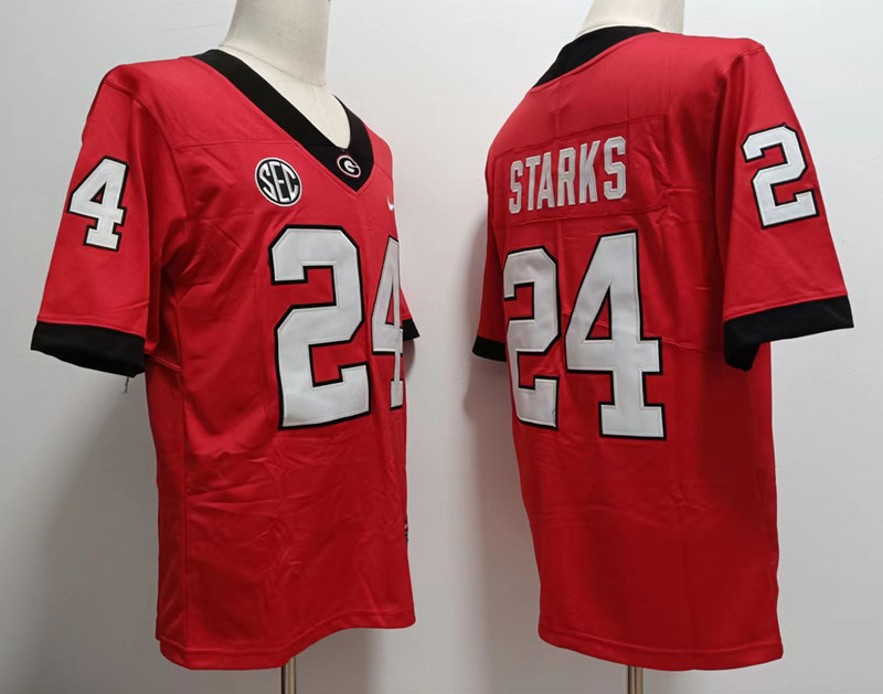 Mens #24 Malaki Starks Georgia Bulldogs Stitched Red Home College Football Game Jersey