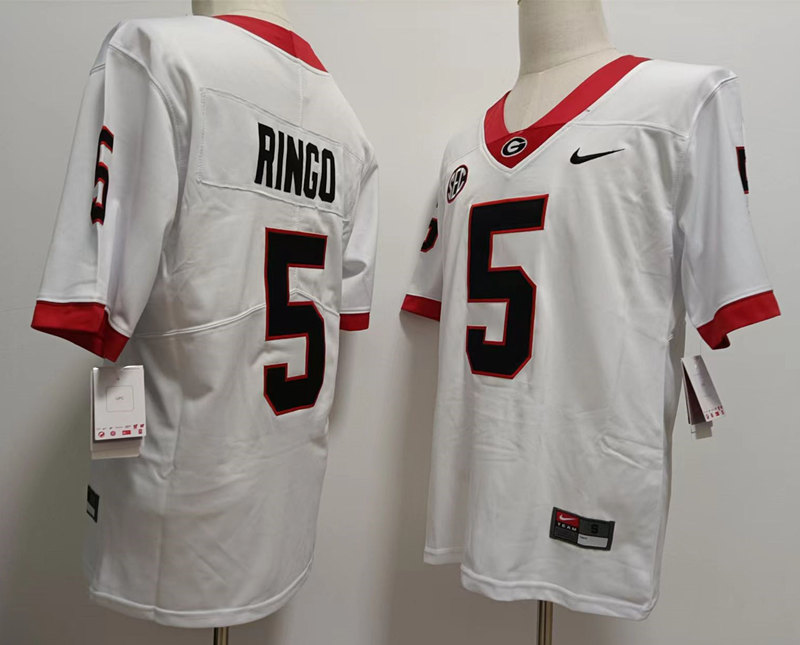Mens #5 Kelee Ringo Georgia Bulldogs Stitched Nike White College Football Game Jersey S-3XL