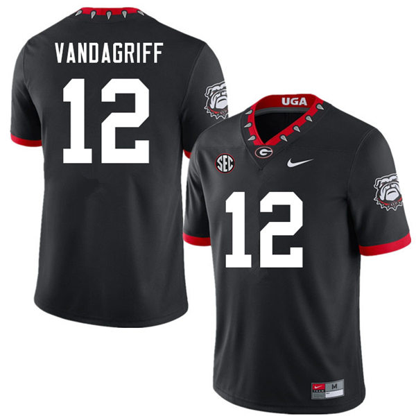 Mens #12 Brock Vandagriff Georgia Bulldogs Stitched Nike Black Alternate Mascot 100th Anniversary College Football Game Jersey S-3XL