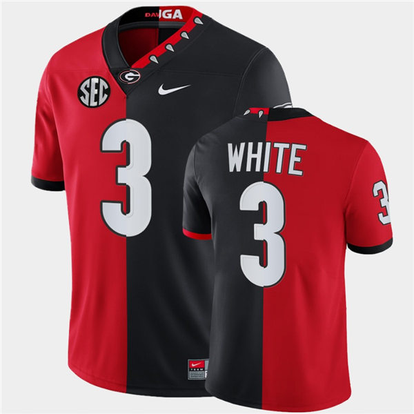 Mens #3 Zamir White Georgia Bulldogs Stitched Nike Red Black Mascot 100th Anniversary Split Edition Football Jersey S-3XL