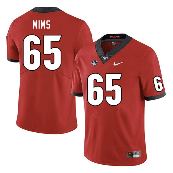 Mens #65 Amarius Mims Georgia Bulldogs Stitched Nike Team Color Red College Football Game Jersey S-3XL