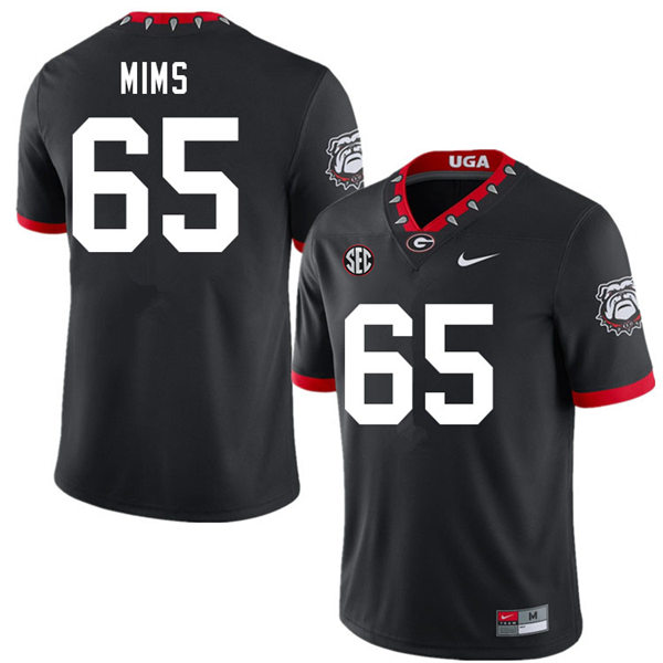 Mens #65 Amarius Mims Georgia Bulldogs Stitched Nike Black Alternate Mascot 100th Anniversary College Football Game Jersey S-3XL