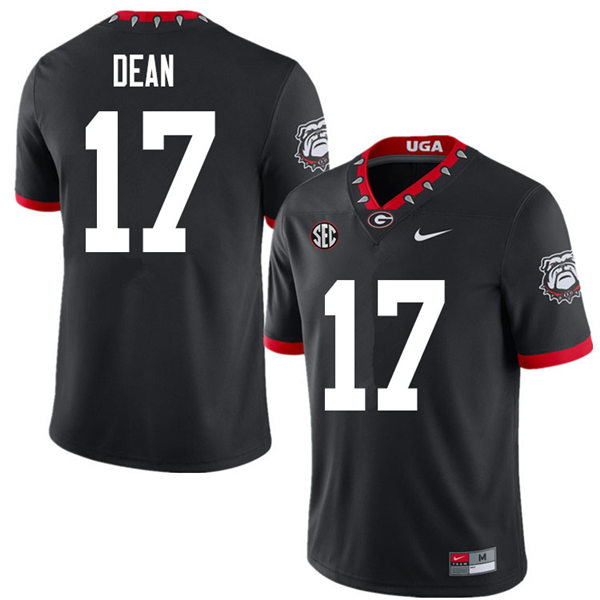 Mens #17 Nakobe Dean Georgia Bulldogs Stitched Nike Black Alternate Mascot 100th Anniversary College Football Game Jersey S-3XL