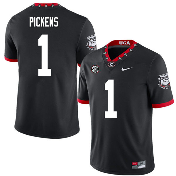 Mens #1 George Pickens Georgia Bulldogs Stitched Nike Black Alternate Mascot 100th Anniversary College Football Game Jersey S-3XL