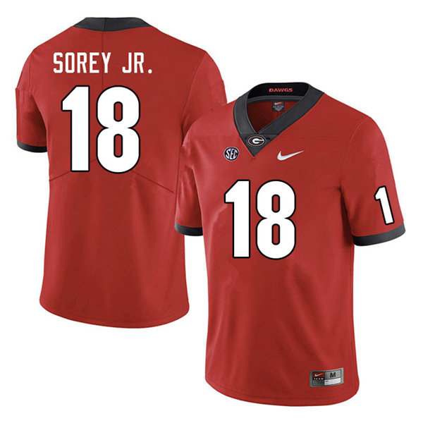 Mens #18 Xavian Sorey Jr. Georgia Bulldogs Stitched Nike Team Color Red College Football Game Jersey S-3XL