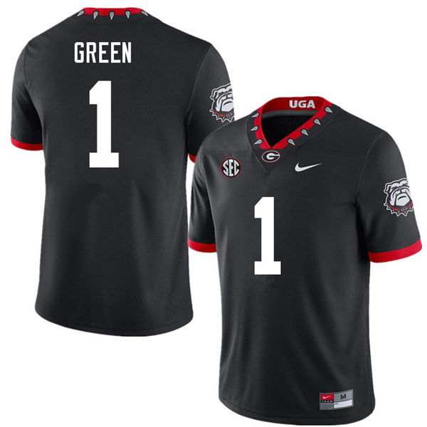Mens #1 Nyland Green Georgia Bulldogs Stitched Nike Black Alternate Mascot 100th Anniversary College Football Game Jersey S-3XL