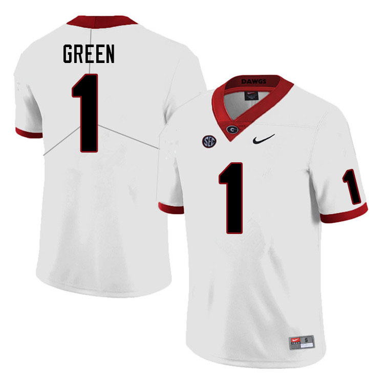 Mens #1 Nyland Green Georgia Bulldogs Stitched Nike White College Football Game Jersey S-3XL