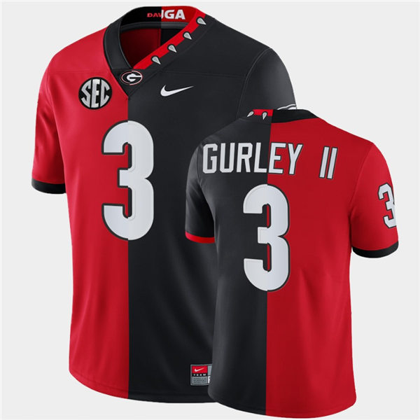 Mens #3 Todd Gurley II Georgia Bulldogs Stitched Nike Red Black Mascot 100th Anniversary Split Edition Football Jersey S-3XL