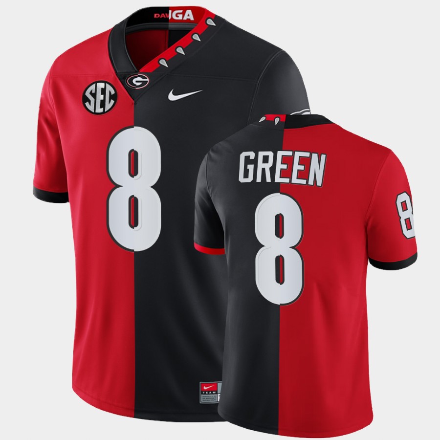Mens #8 A.J. Green Georgia Bulldogs Stitched Nike Red Black Mascot 100th Anniversary Split Edition Football Jersey S-3XL
