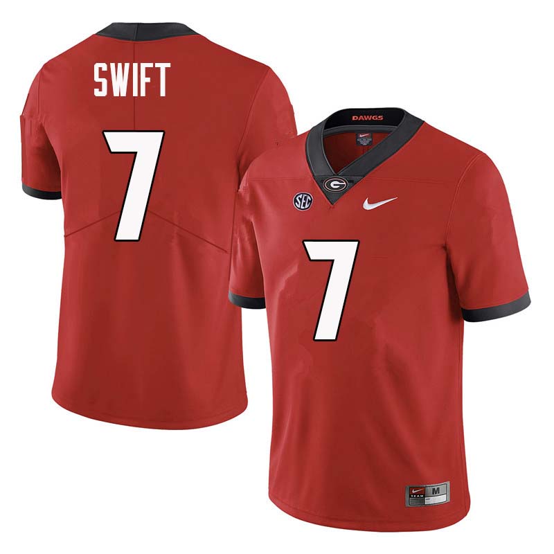 Mens #7 DAndre Swift Georgia Bulldogs Stitched Nike Team Color Red College Football Game Jersey S-3XL