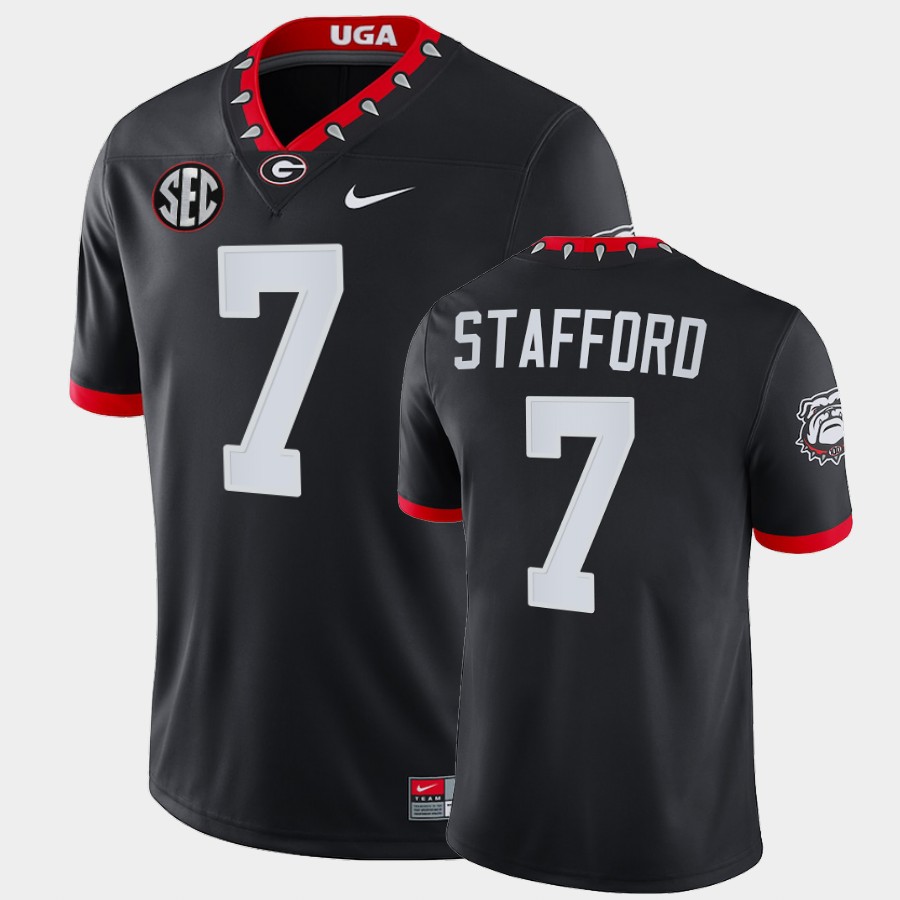 Mens #7 Matthew Stafford Georgia Bulldogs Stitched Nike Black Alternate Mascot 100th Anniversary College Football Game Jersey S-3XL