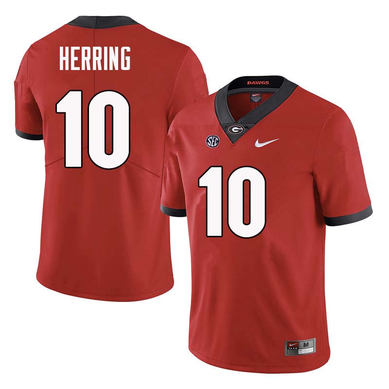 Mens #10 Malik Herring Georgia Bulldogs Stitched Nike Team Color Red College Football Game Jersey S-3XL