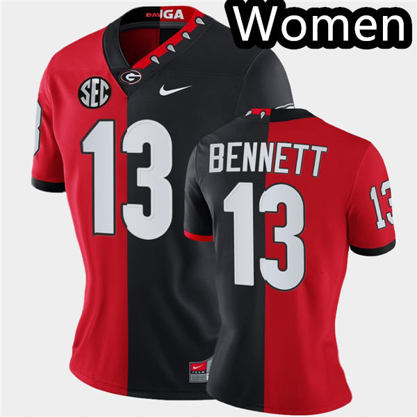 Womens #13 Stetson Bennett Georgia Bulldogs Stitched Nike Red Black Mascot 100th Anniversary Split Edition Football Jersey S-2XL