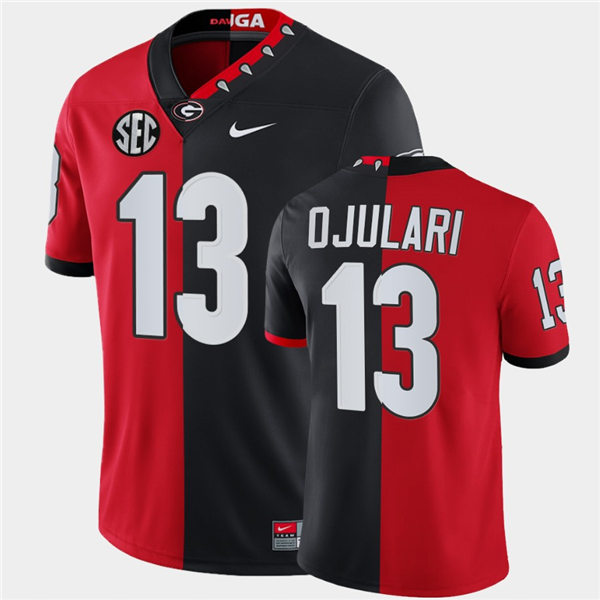 Mens #13 Azeez Ojulari Georgia Bulldogs Stitched Nike Red Black Mascot 100th Anniversary Split Edition Football Jersey S-3XL