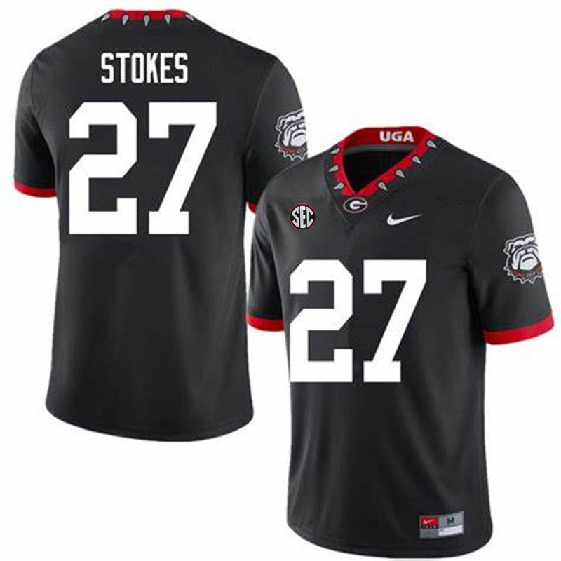 Mens #27 Eric Stokes Georgia Bulldogs Stitched Nike Black Alternate Mascot 100th Anniversary College Football Game Jersey S-3XL