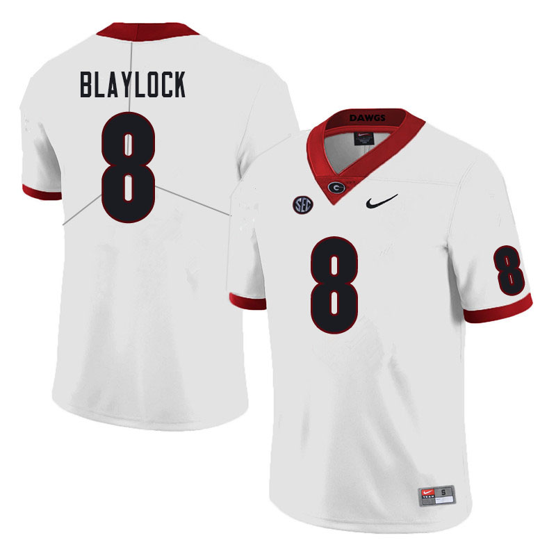Mens #8 Dominick Blaylock Georgia Bulldogs Stitched Nike White College Football Game Jersey S-3XL