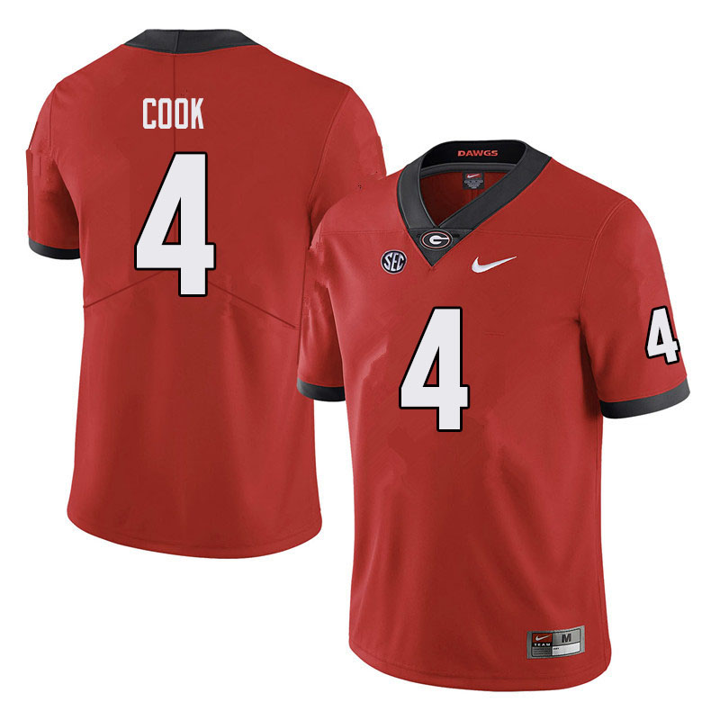 Mens #4 James Cook Georgia Bulldogs Stitched Nike Team Color Red College Football Game Jersey S-3XL