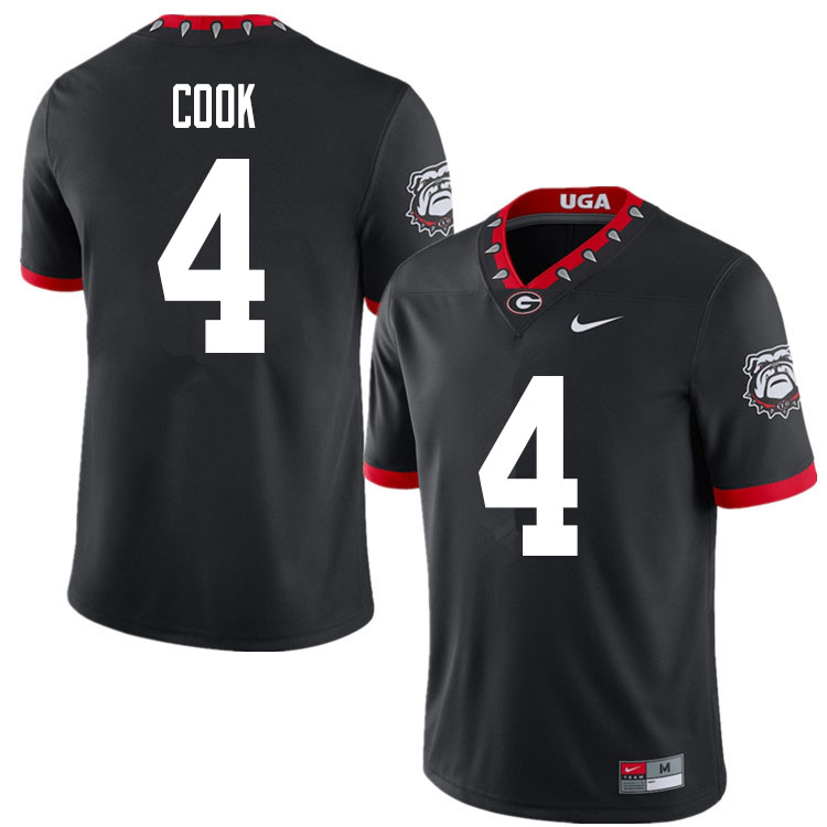 Mens #4 James Cook Georgia Bulldogs Stitched Nike Black Alternate Mascot 100th Anniversary College Football Game Jersey S-3XL