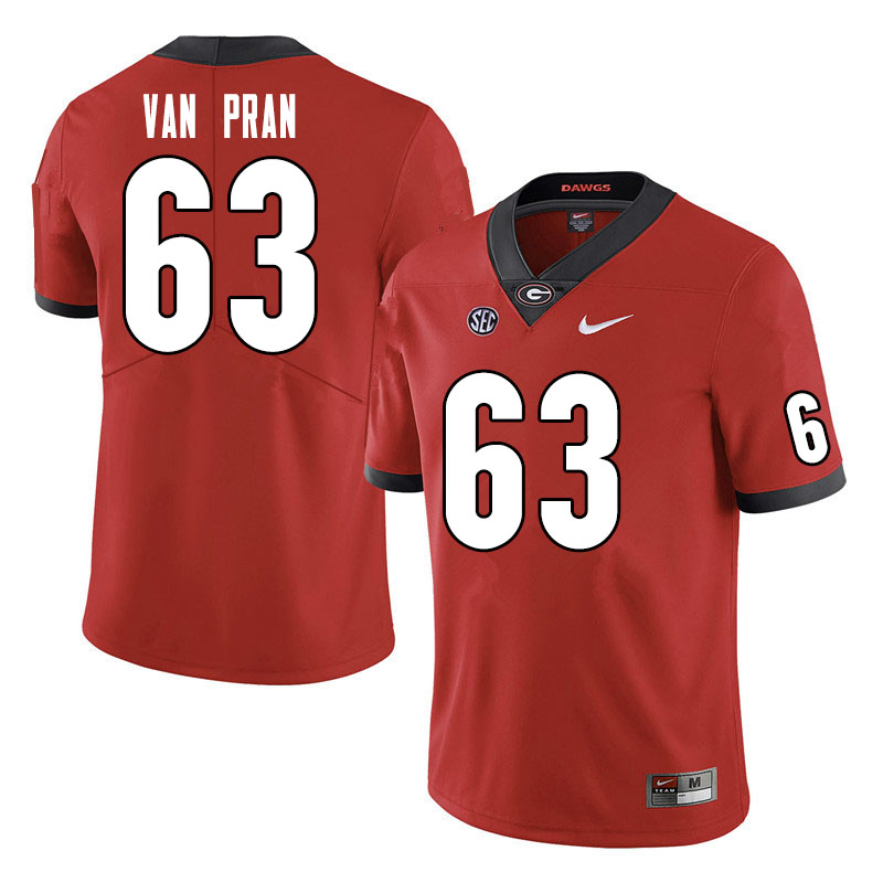 Mens #63 Sedrick Van Pran Georgia Bulldogs Stitched Nike Team Color Red College Football Game Jersey S-3XL