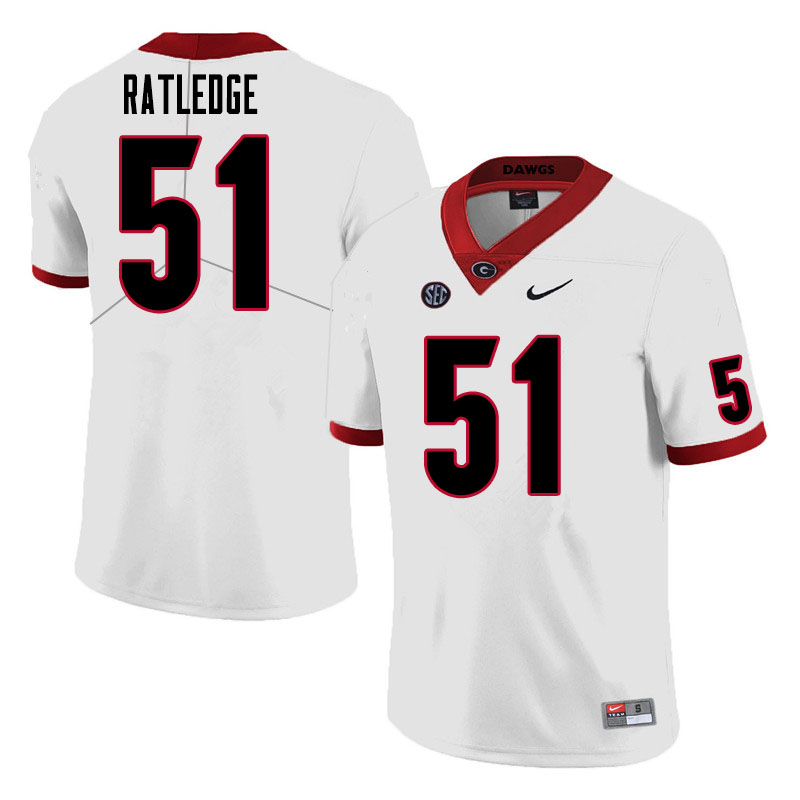 Mens #51 Tate Ratledge Georgia Bulldogs Stitched Nike White College Football Game Jersey S-3XL