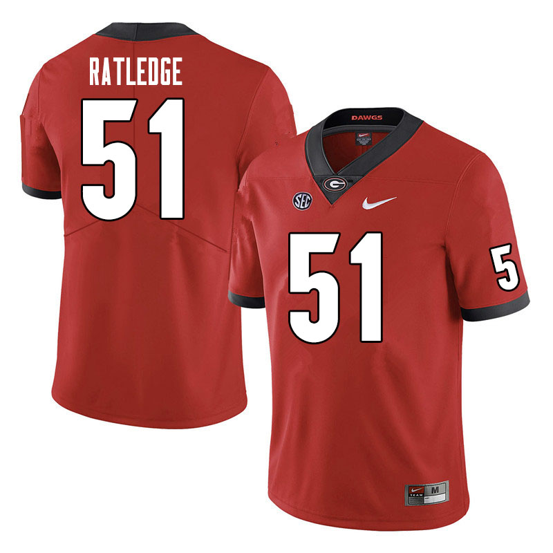 Mens #51 Tate Ratledge Georgia Bulldogs Stitched Nike Team Color Red College Football Game Jersey S-3XL