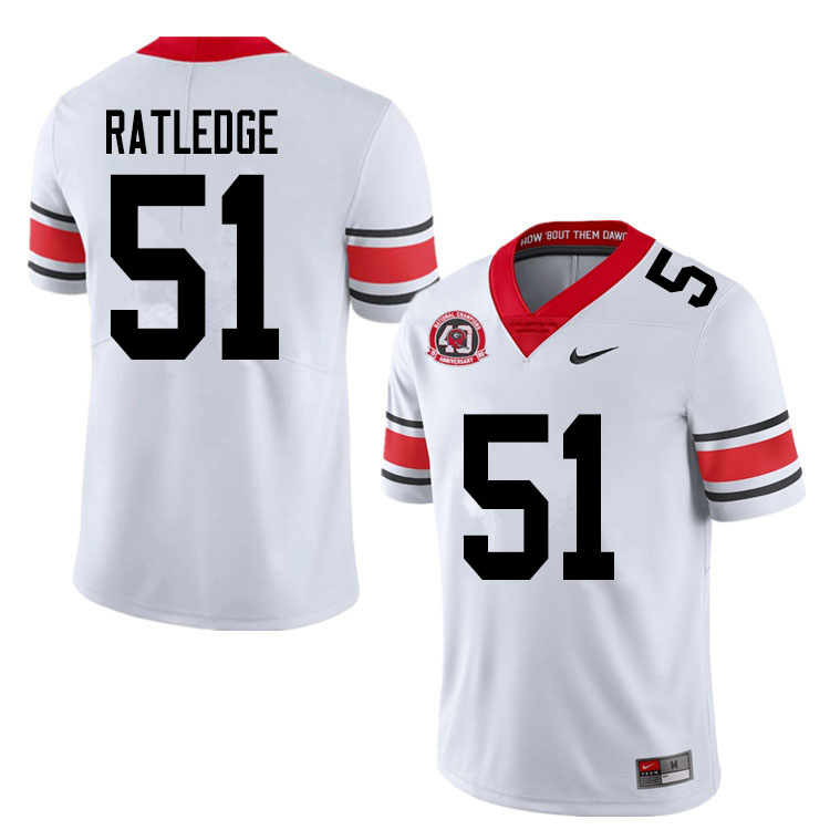 Mens #51 Tate Ratledge Georgia Bulldogs Stitched Nike White Alternate 40th anniversary College Football Game Jersey S-3XL