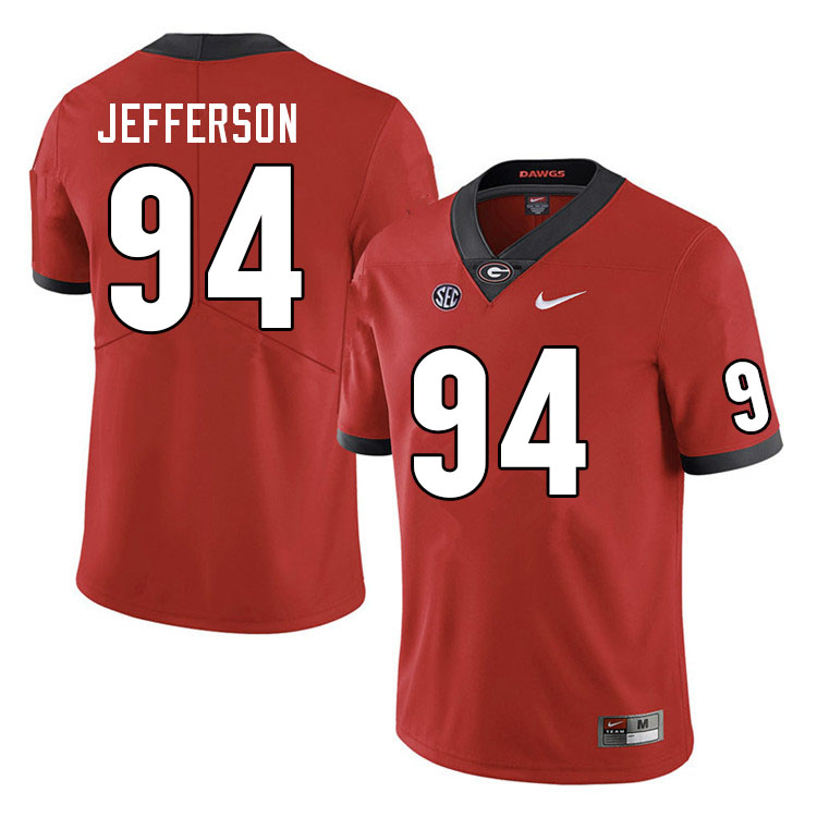 Mens #94 Jonathan Jefferson Georgia Bulldogs Stitched Nike Team Color Red College Football Game Jersey S-3XL