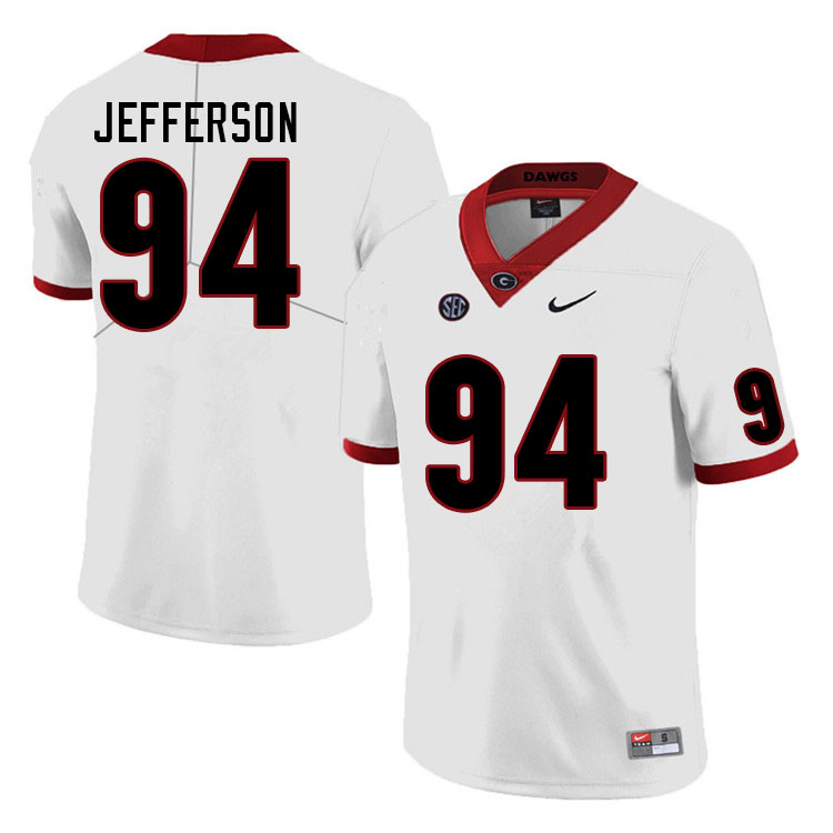Mens #94 Jonathan Jefferson Georgia Bulldogs Stitched Nike White College Football Game Jersey S-3XL
