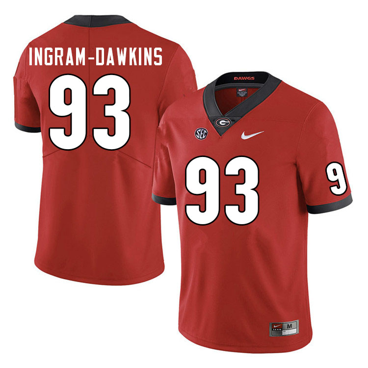 Mens #93 Tyrion Ingram-Dawkins Georgia Bulldogs Stitched Nike Team Color Red College Football Game Jersey S-3XL