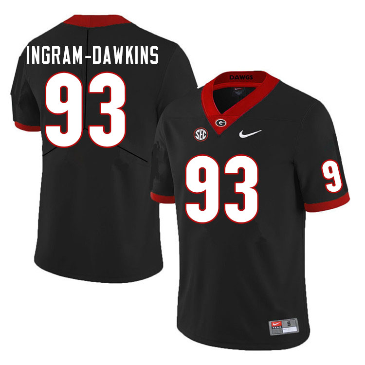 Mens #93 Tyrion Ingram-Dawkins Georgia Bulldogs Stitched Nike Black College Football Game Jersey S-3XL 