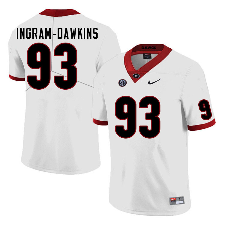 Mens #93 Tyrion Ingram-Dawkins Georgia Bulldogs Stitched Nike White College Football Game Jersey S-3XL