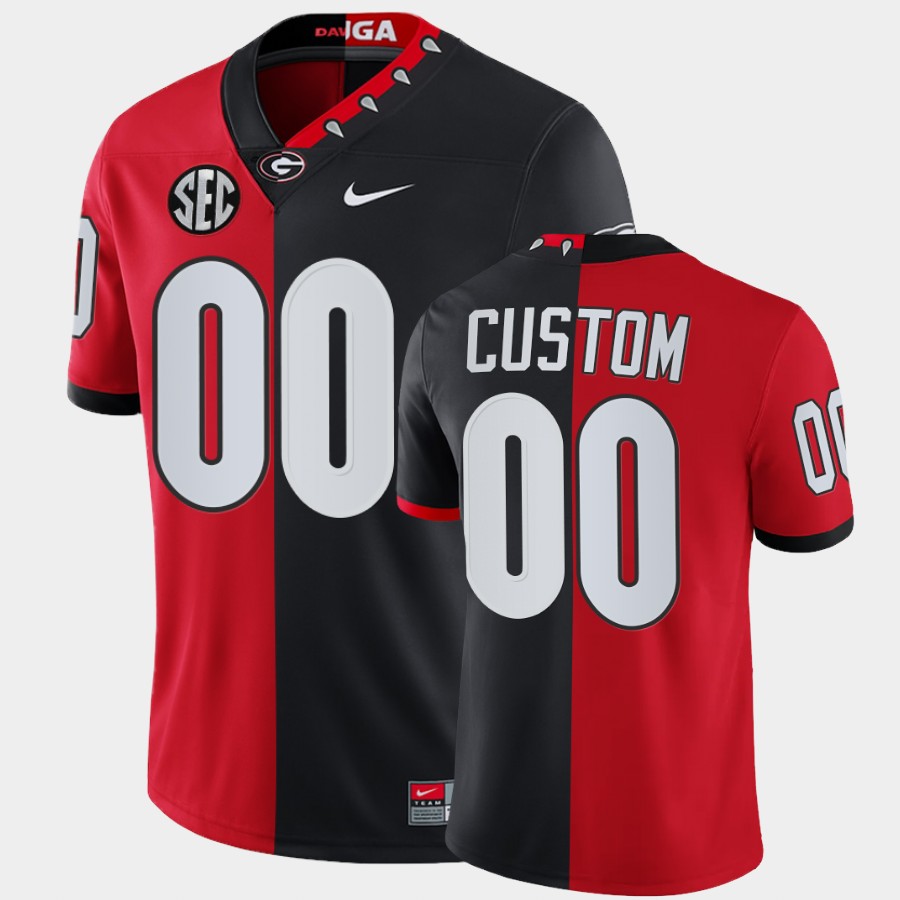 Men's Custom Georgia Bulldogs College Football Split Jersey Nike Red With Black Two Toen S-3XL
