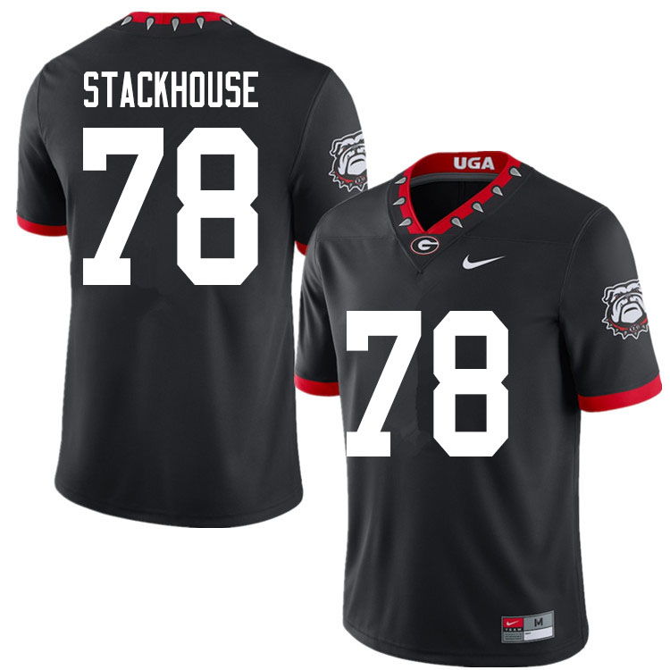 Mens #78 Nazir Stackhouse Georgia Bulldogs Stitched Nike Black Alternate Mascot 100th Anniversary College Football Game Jersey S-3XL