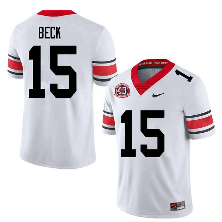 Mens #15 Carson Beck Georgia Bulldogs Stitched Nike White Alternate 40th anniversary College Football Game Jersey S-3XL