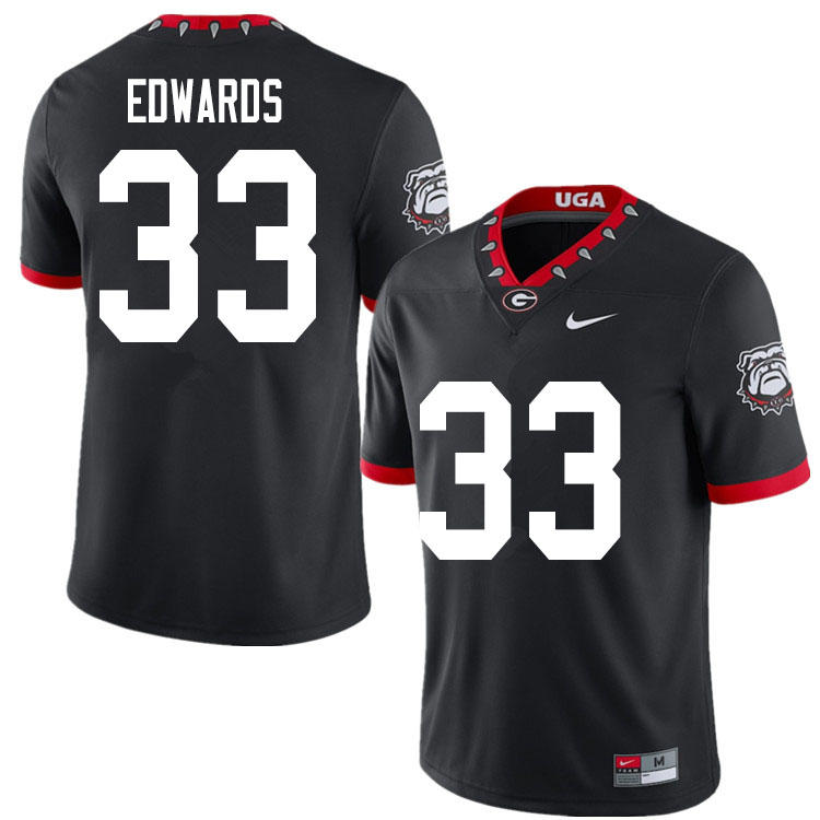 Mens #33 Daijun Edwards Georgia Bulldogs Stitched Nike Black Alternate Mascot 100th Anniversary College Football Game Jersey S-3XL