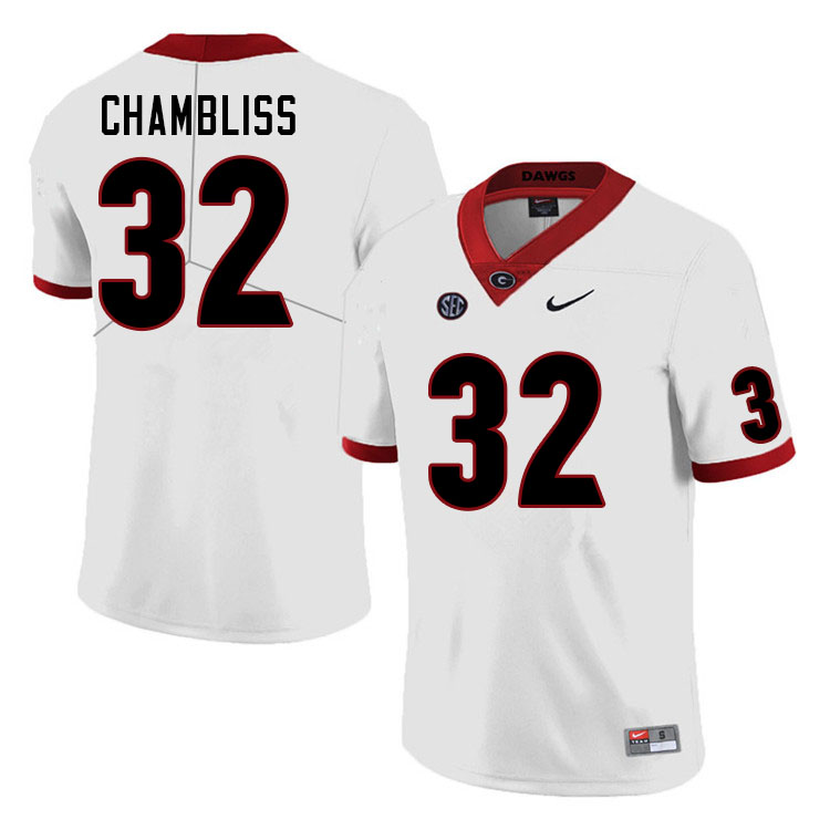Mens #32 Chaz Chambliss Georgia Bulldogs Stitched Nike White College Football Game Jersey S-3XL