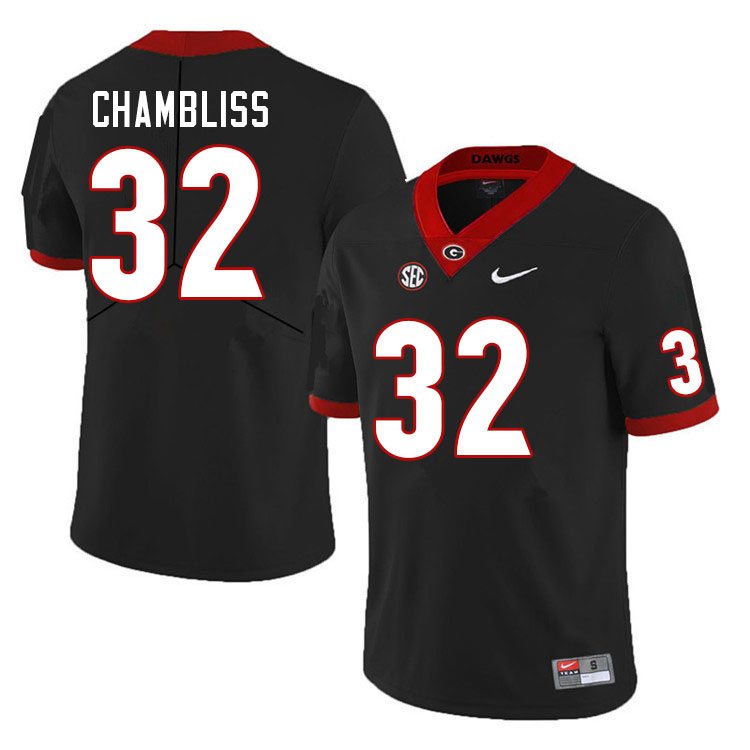 Mens #32 Chaz Chambliss Georgia Bulldogs Stitched Nike Black College Football Game Jersey S-3XL 
