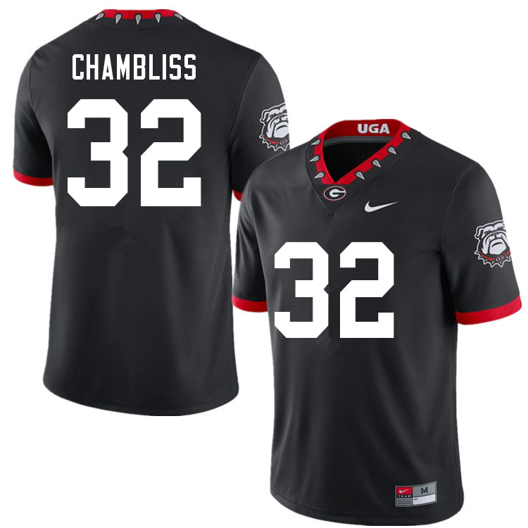 Mens #32 Chaz Chambliss Georgia Bulldogs Stitched Nike Black Alternate Mascot 100th Anniversary College Football Game Jersey S-3XL