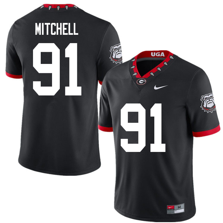 Mens #91 Tymon Mitchell Georgia Bulldogs Stitched Nike Black Alternate Mascot 100th Anniversary College Football Game Jersey S-3XL