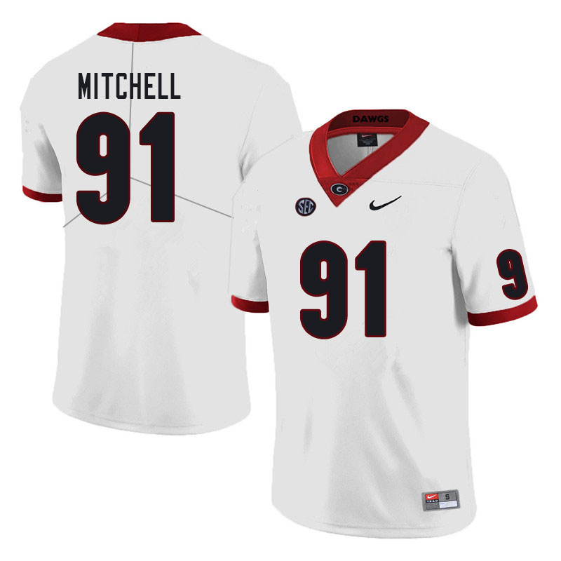 Mens #91 Tymon Mitchell Georgia Bulldogs Stitched Nike White College Football Game Jersey S-3XL